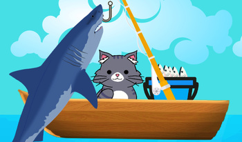 Cat fisherman. Catch a shark!