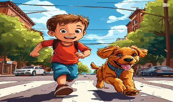 Nubik at the crossroad: run away from the dog!